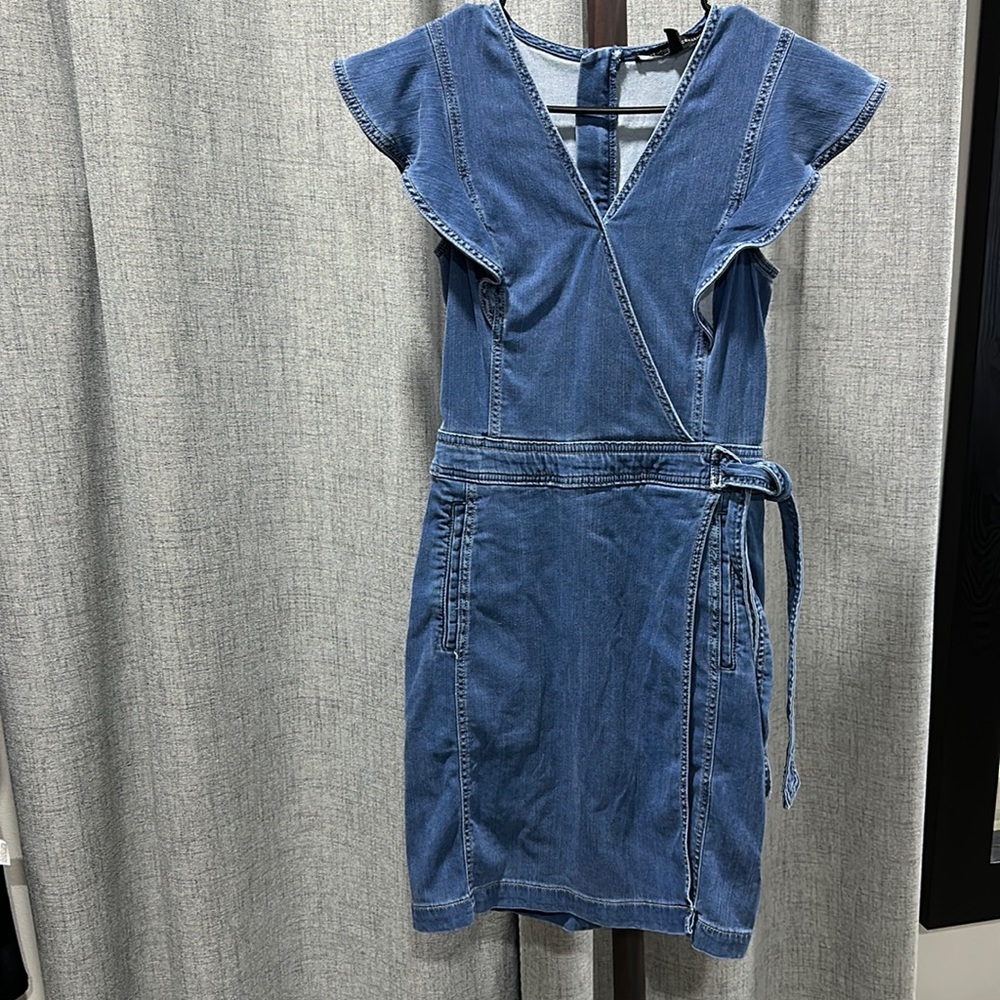 Denim faux wrapped dress with ties on side